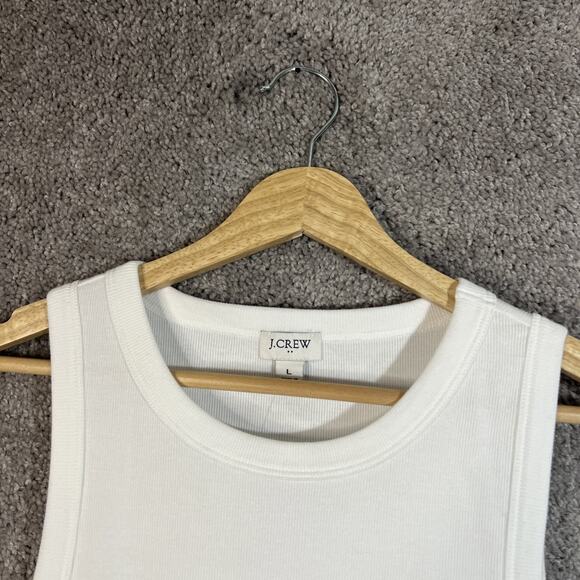 J. Crew Women’s Large White Ribbed Tank Top Cotton Sleeveless Scoop Neck Casual - Picture 5 of 13